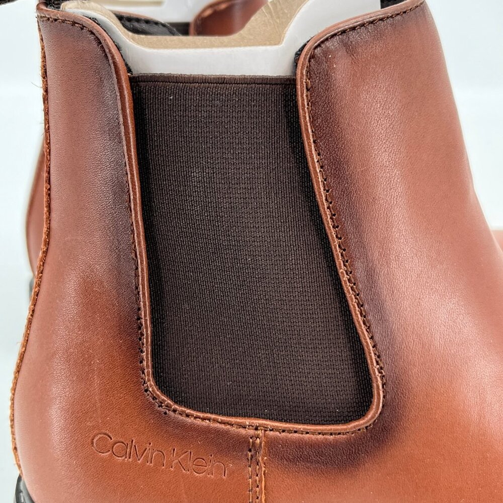 Calvin Klein Fenwick Chelsea Boots Size 7.5 Brown Leather Pull-On Round Toe - Picture 9 of 15